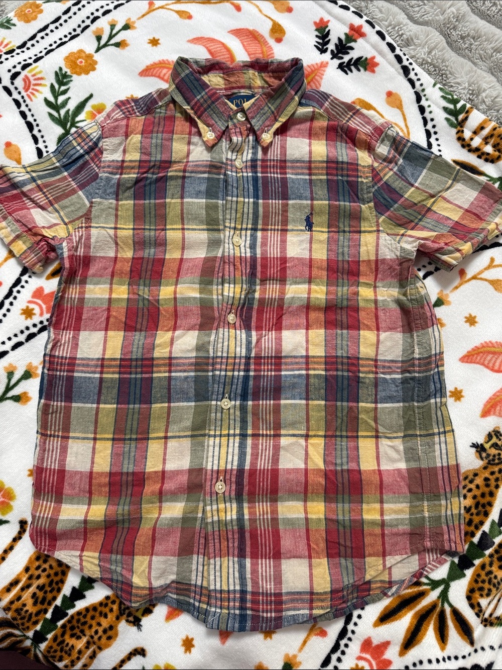 Polo Ralph Lauren Boys Madras Plaid Short Sleeve Button-Down Shirt